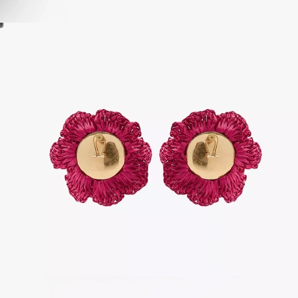 Zara RAFFIA FLOWER SPARKLE EARRINGS - Picture 3 of 3